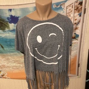 Smiley face fringe crop top